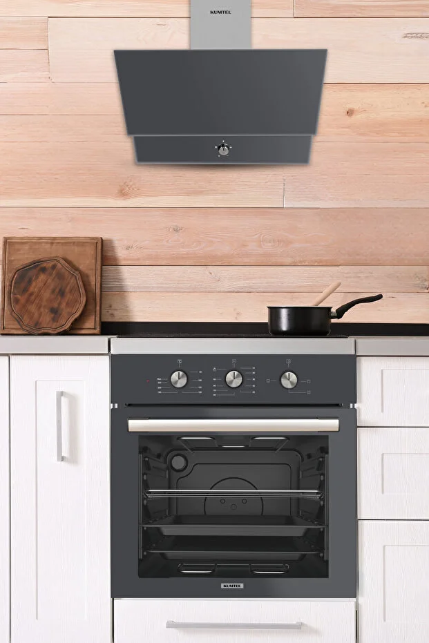 Dizayn Antrasit Cam Ankastre Set